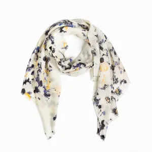 100% Australian Wool Print Scarf Sand Black Blue Flora