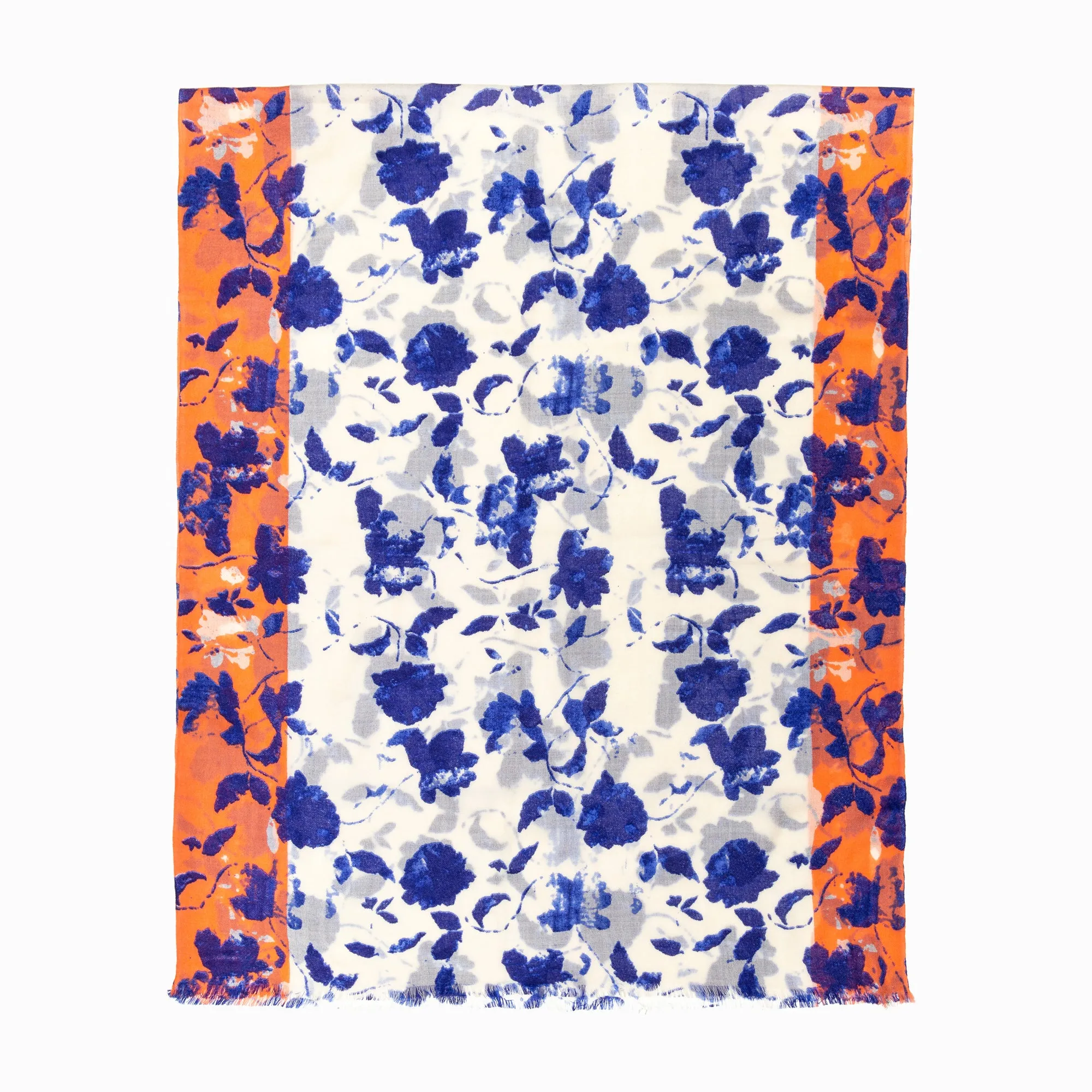 100% Australian Wool Print Scarf White Blue and Orange