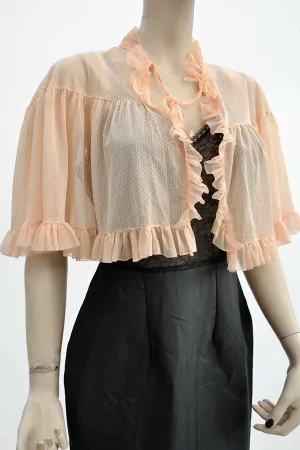 1960s Vintage Peach Lacey Boudoir Jacket • Lingerie Cape