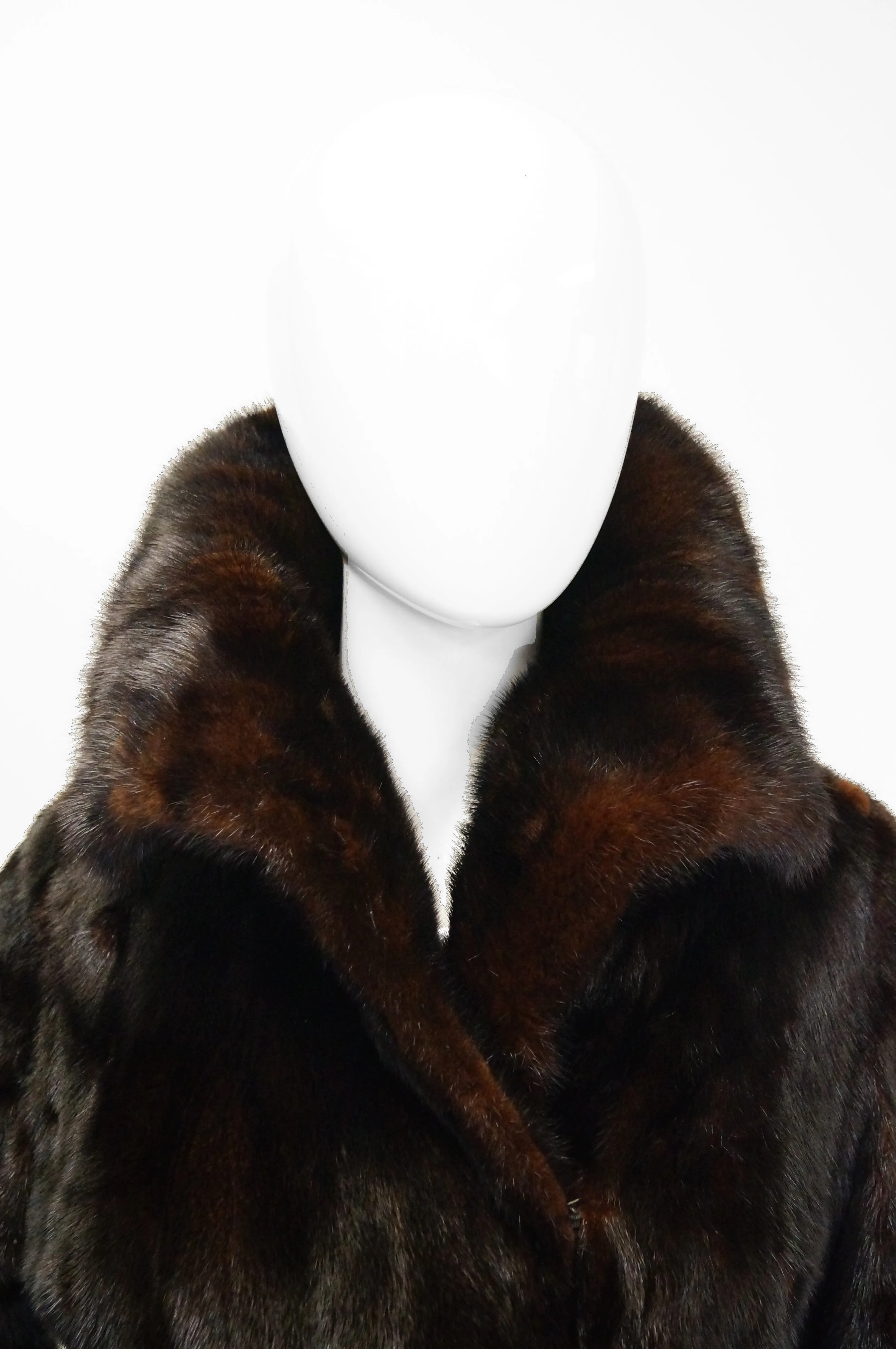 1970s Espresso Brown Mink Shawl Collar Coat