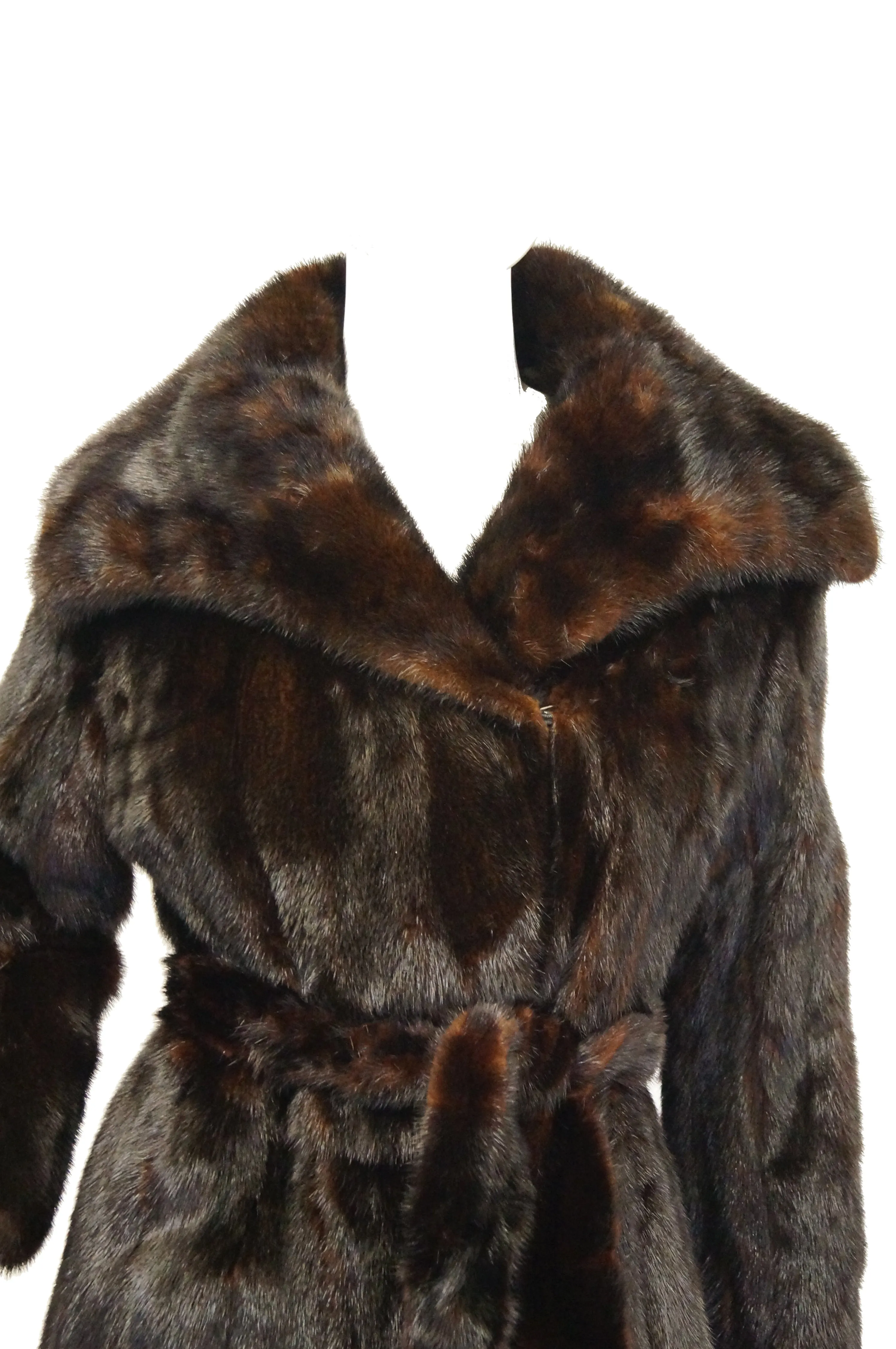 1970s Espresso Brown Mink Shawl Collar Coat