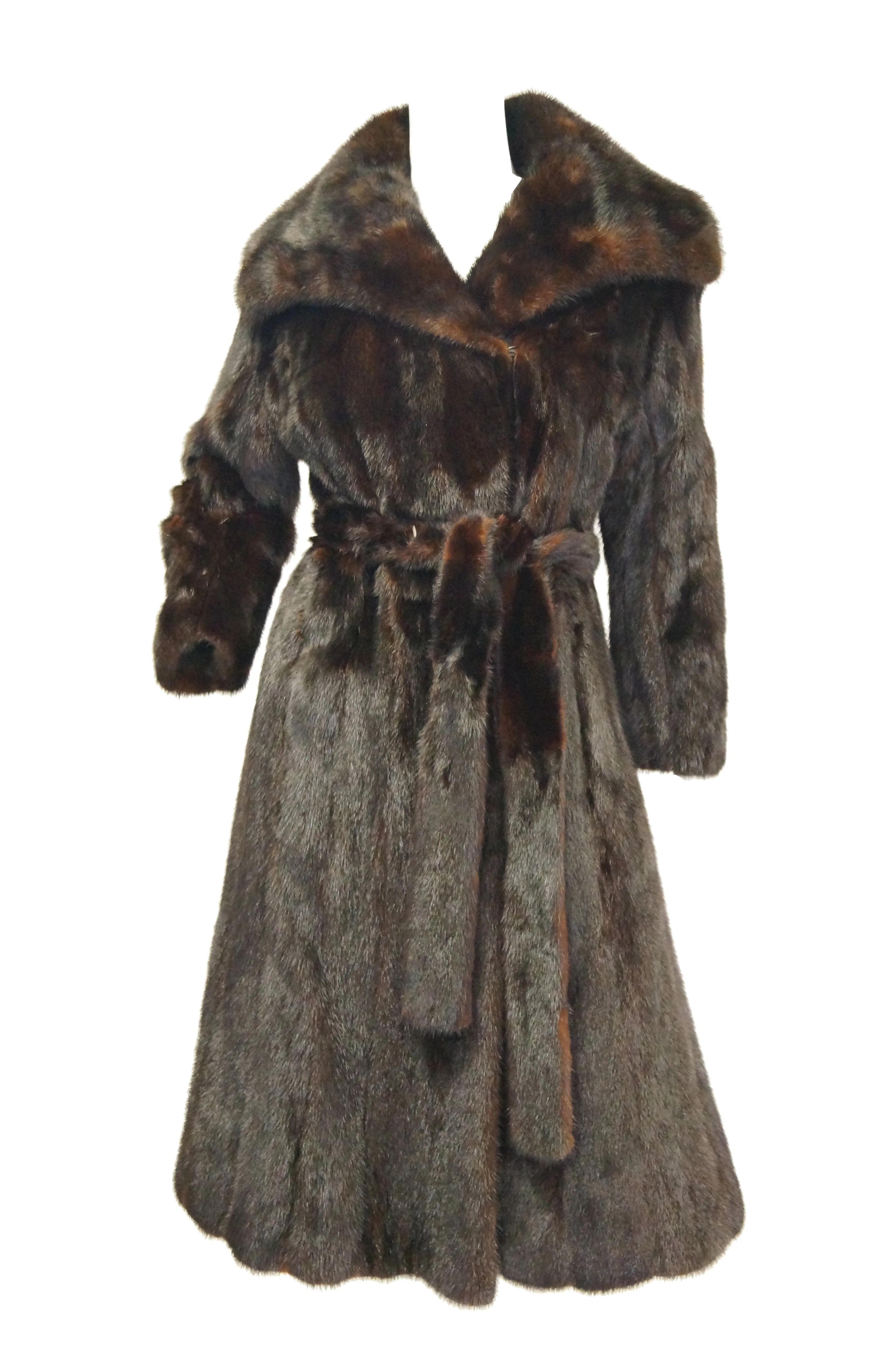 1970s Espresso Brown Mink Shawl Collar Coat