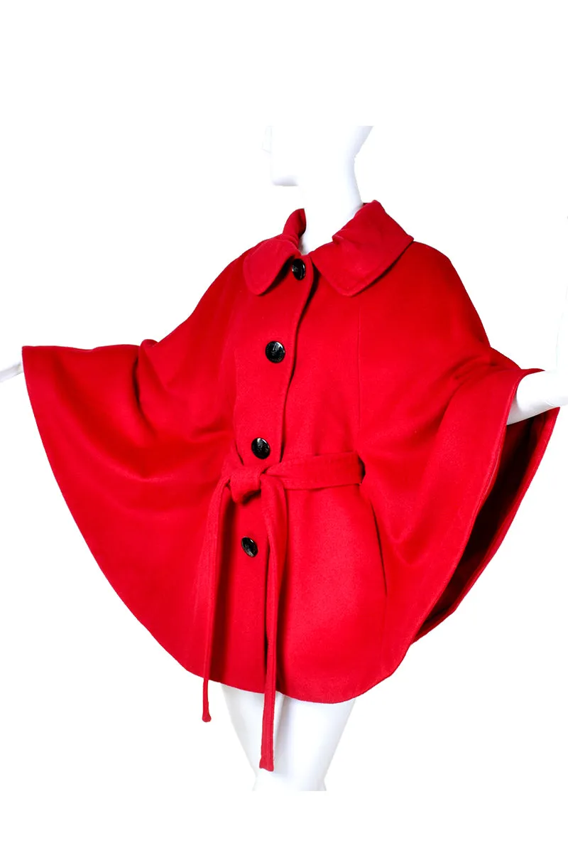 1990s Ellen Tracy Red Wool Vintage Cape S/M