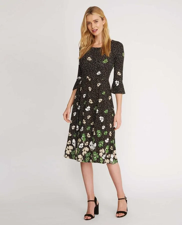 3/4 Sleeve Wildflower Print Dress