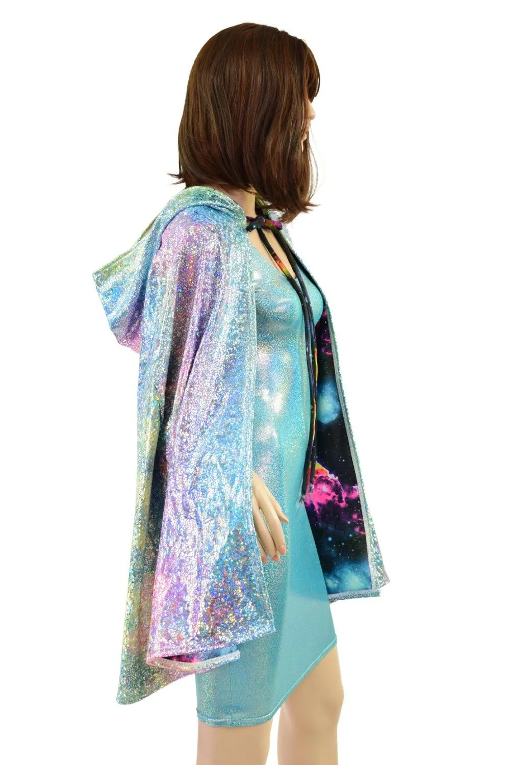 35" Hooded Rainbow Shattered Glass Cape with Galaxy Lining