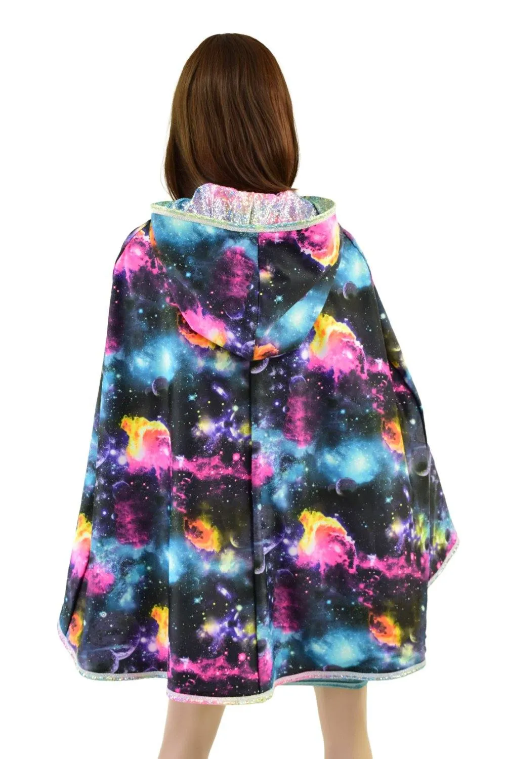 35" Hooded Rainbow Shattered Glass Cape with Galaxy Lining