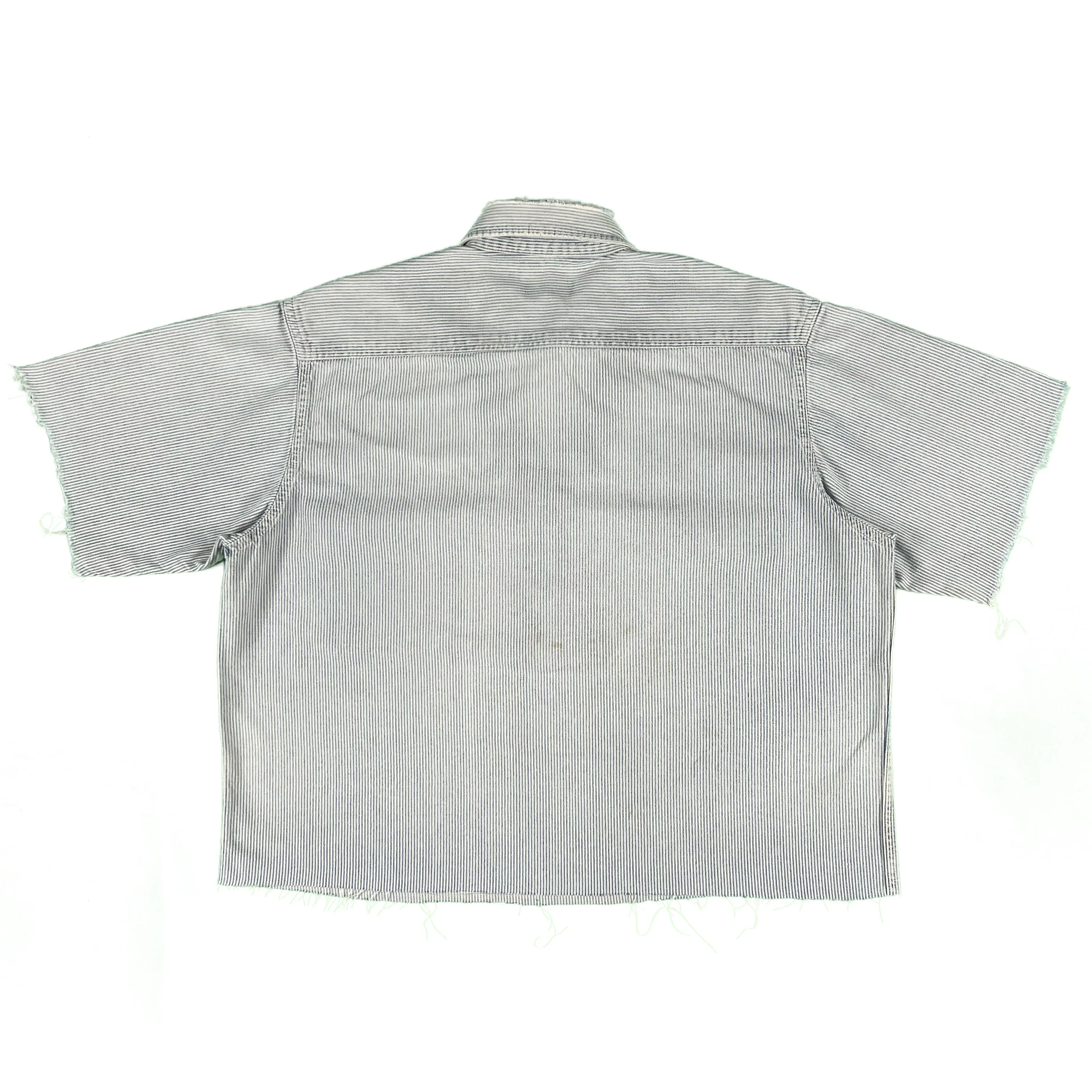 90s Chopped Boxy Hickory Striped Work Shirt- XL