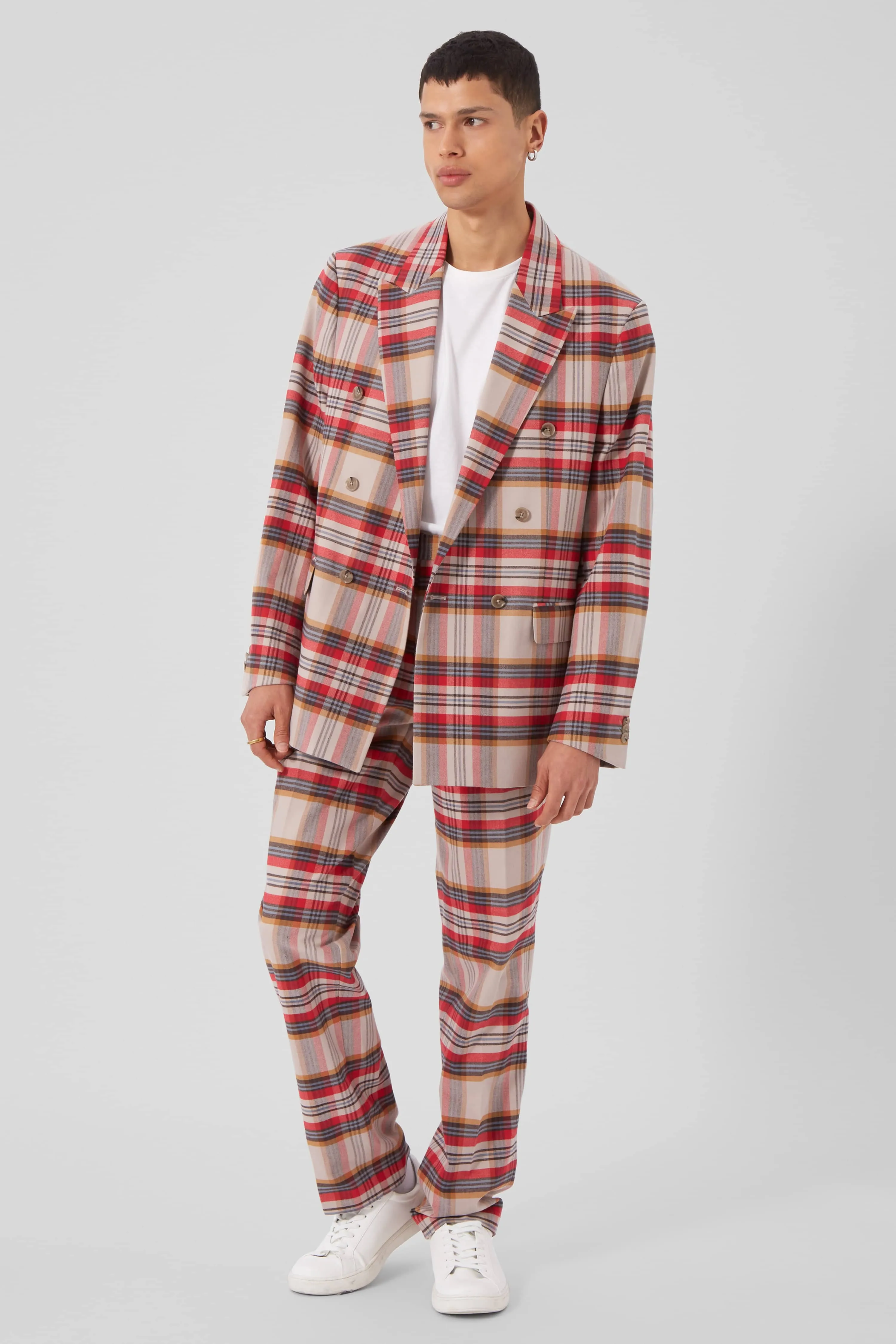 Abidal Oversized Red Check Double Breasted Cotton Jacket - ARCHIVE