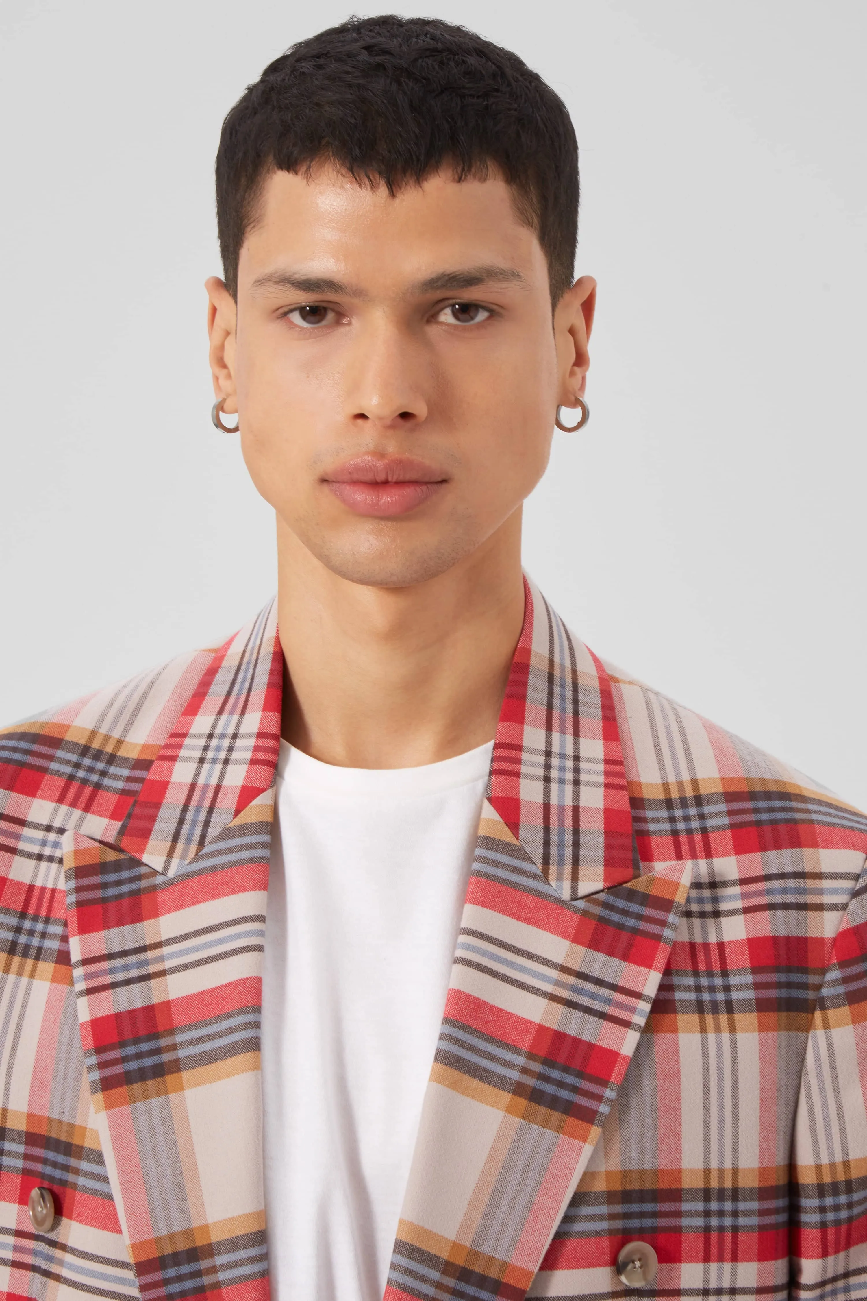 Abidal Oversized Red Check Double Breasted Cotton Jacket - ARCHIVE