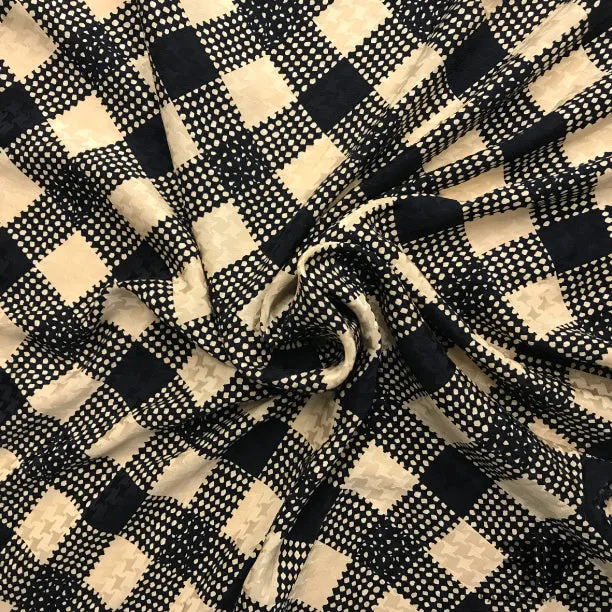 Abraham Gingham Printed Silk Jacquard - Beige/Navy