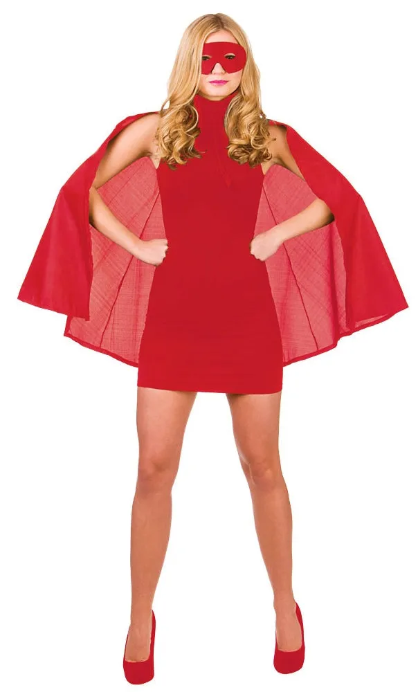 Adults Red Superhero Cape & Mask