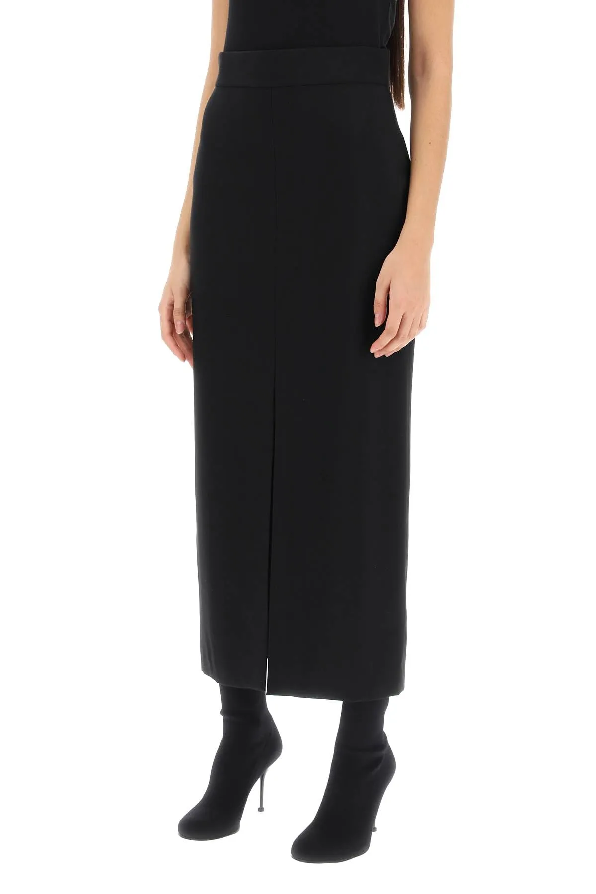 ALEXANDER MCQUEEN High-Waisted Pencil Skirt in Light Wool Grain of Poudre