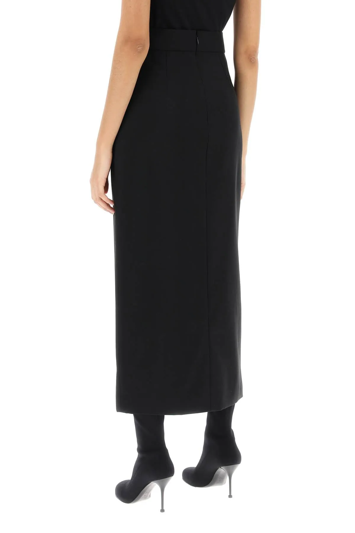 ALEXANDER MCQUEEN High-Waisted Pencil Skirt in Light Wool Grain of Poudre