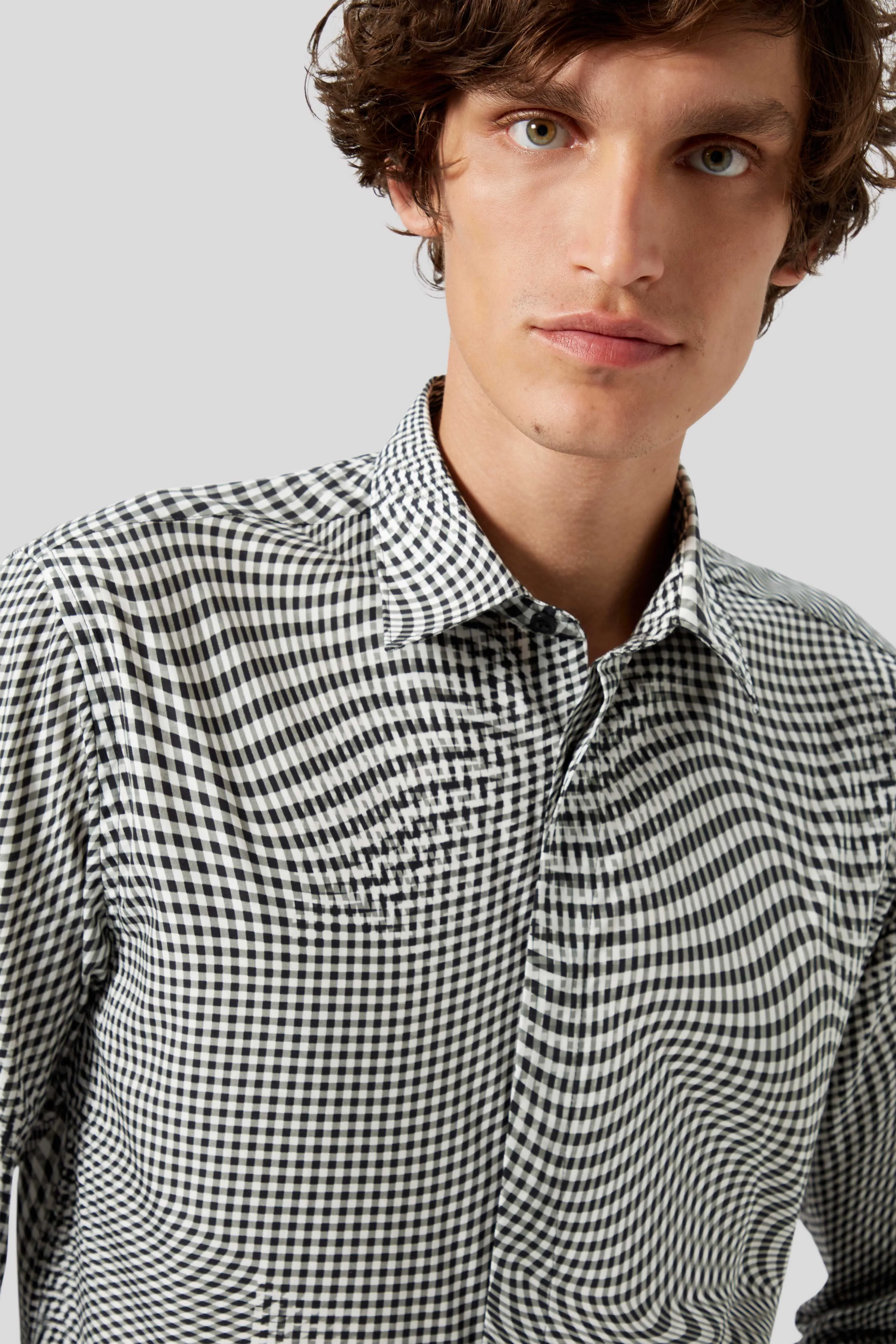 Amoros Skinny Fit Black Patterned Cotton Shirt - ARCHIVE