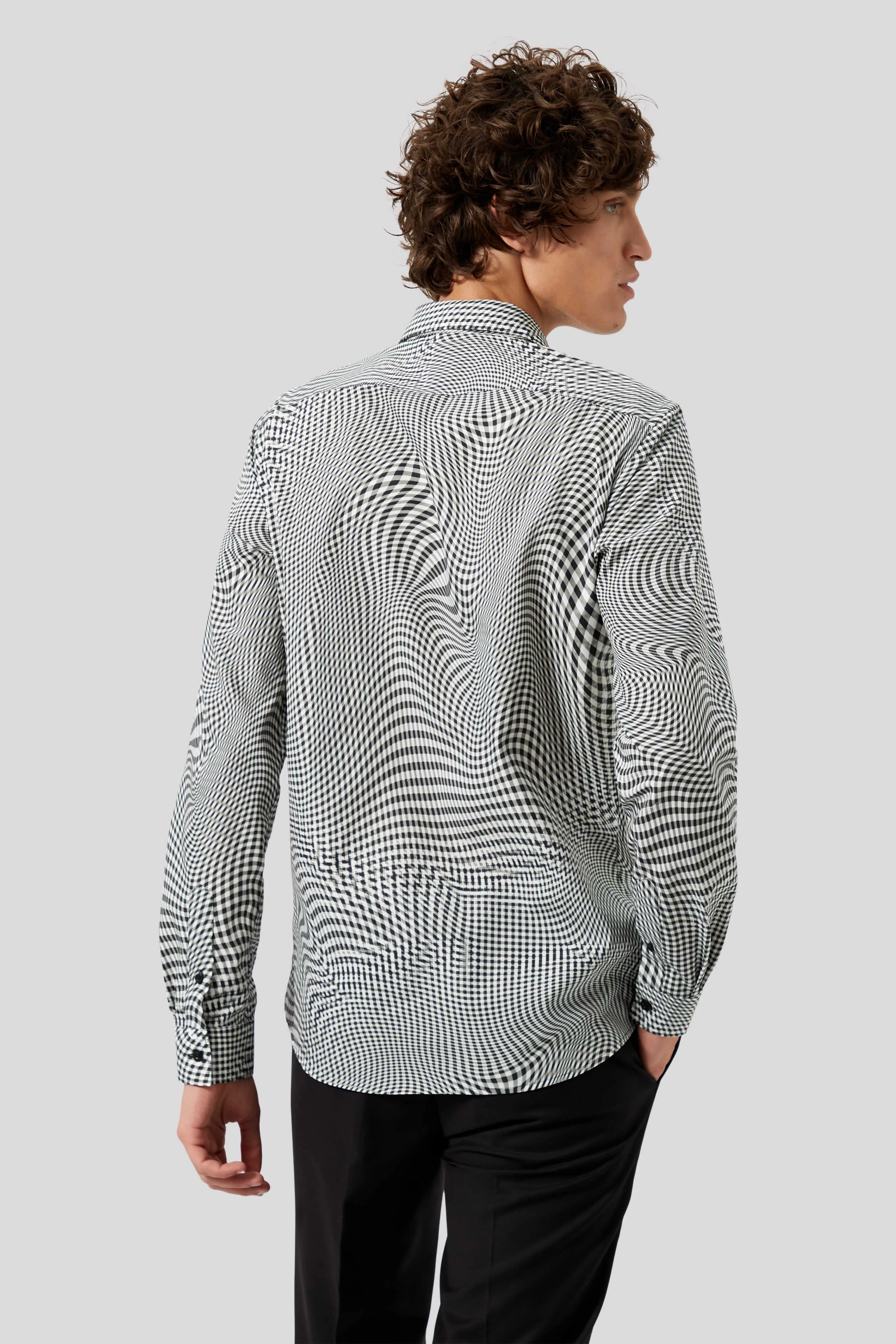 Amoros Skinny Fit Black Patterned Cotton Shirt - ARCHIVE