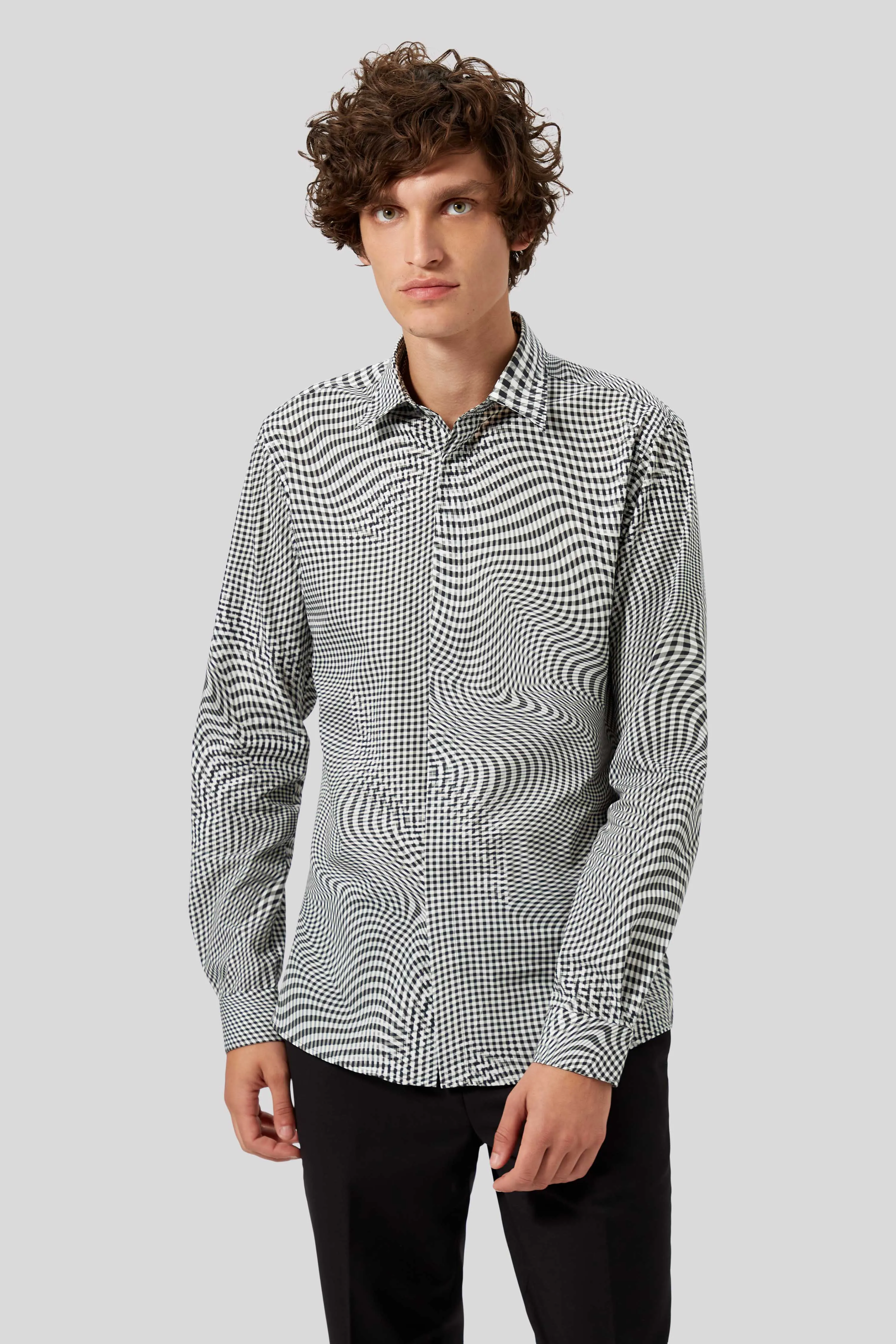 Amoros Skinny Fit Black Patterned Cotton Shirt - ARCHIVE