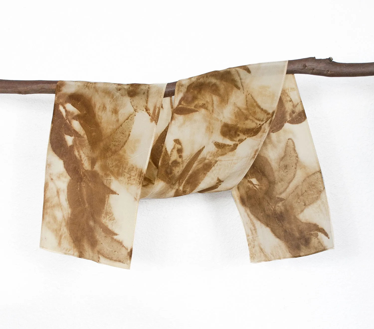 Ash Leaf Print Silk Scarf, matte crepe de chine, 8" x 50"