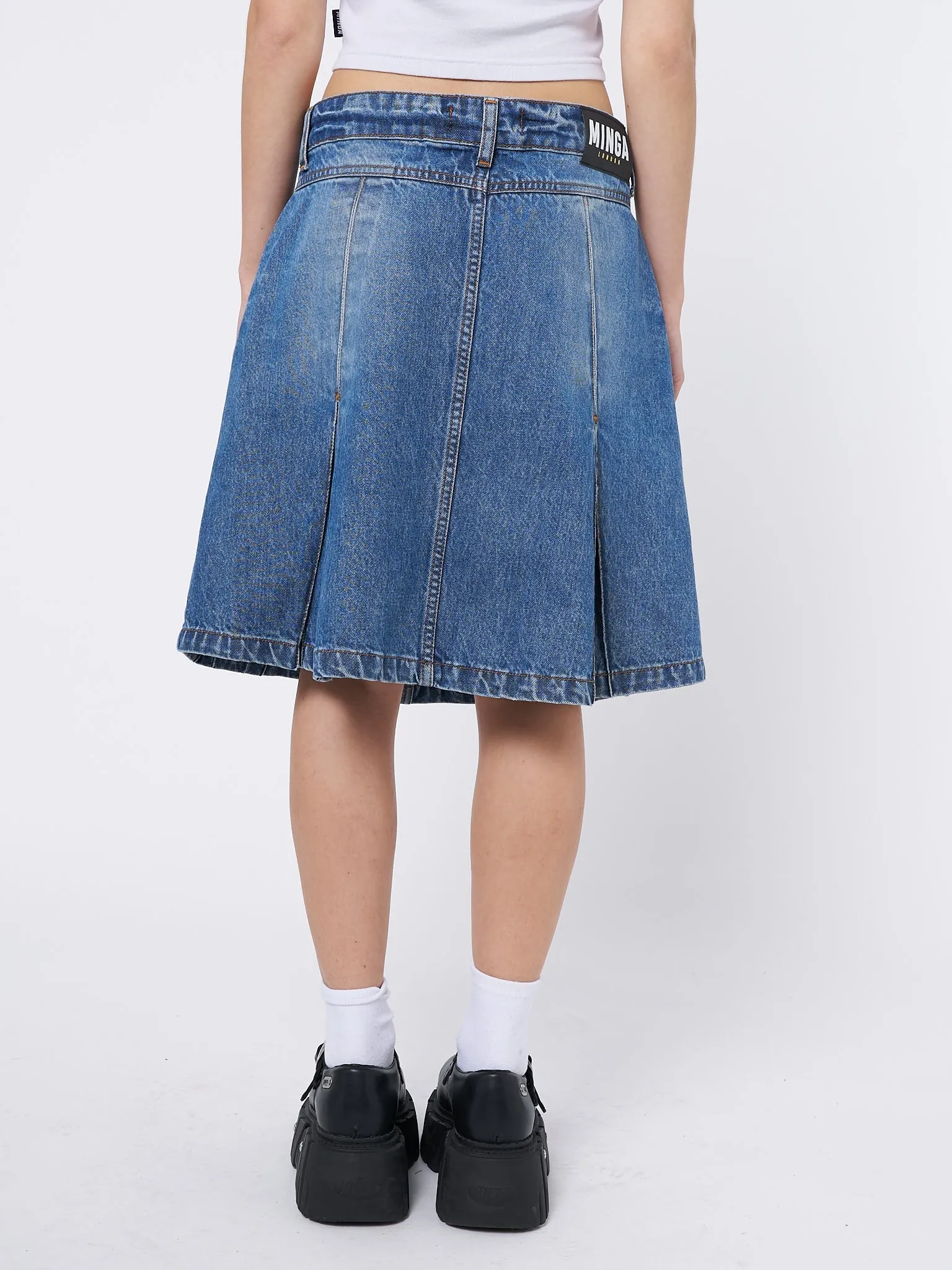 Astrid Denim Pleated Midi Skirt