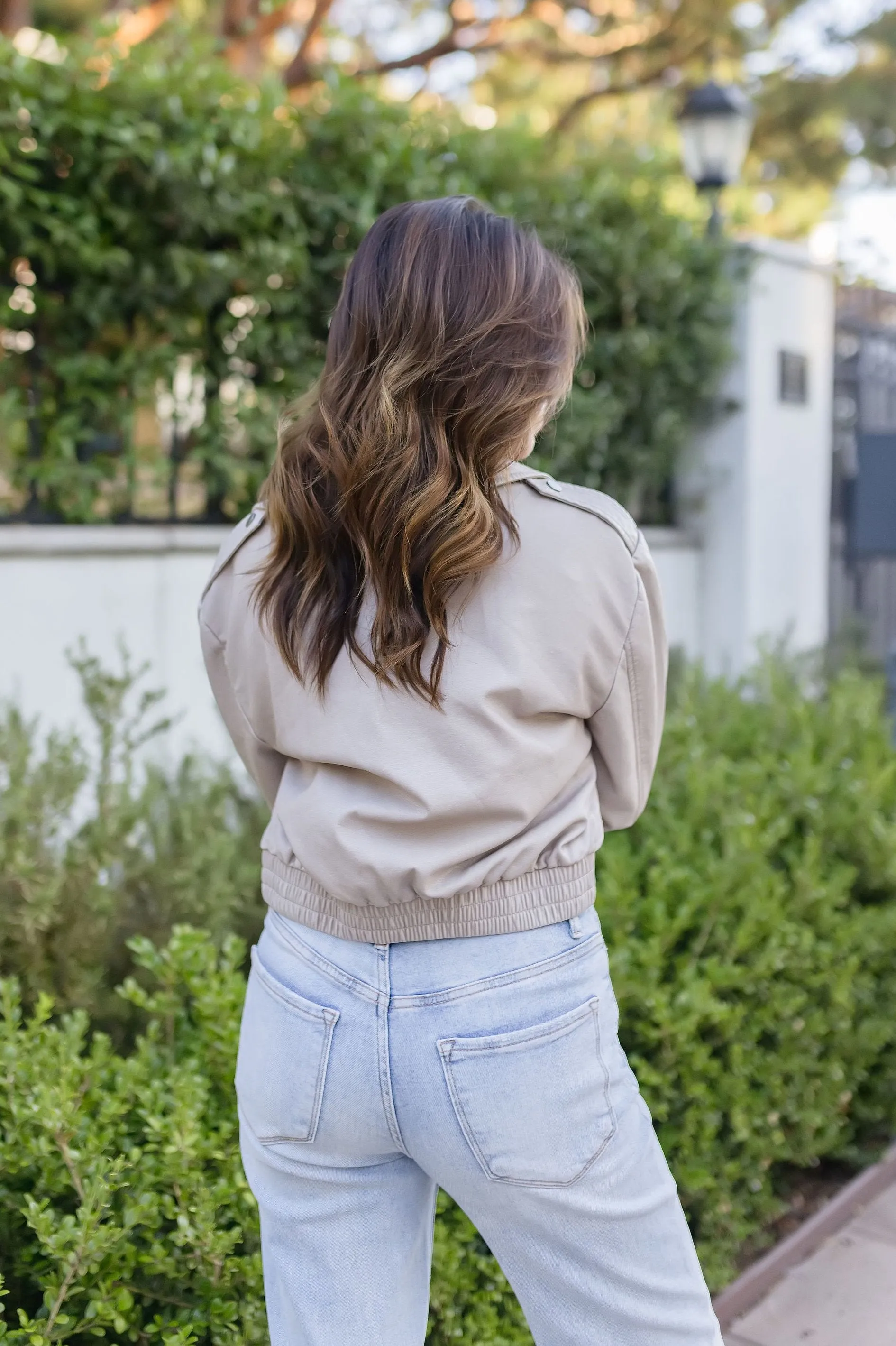 Avery Vegan Leather Cropped Bomber Jacket Cream