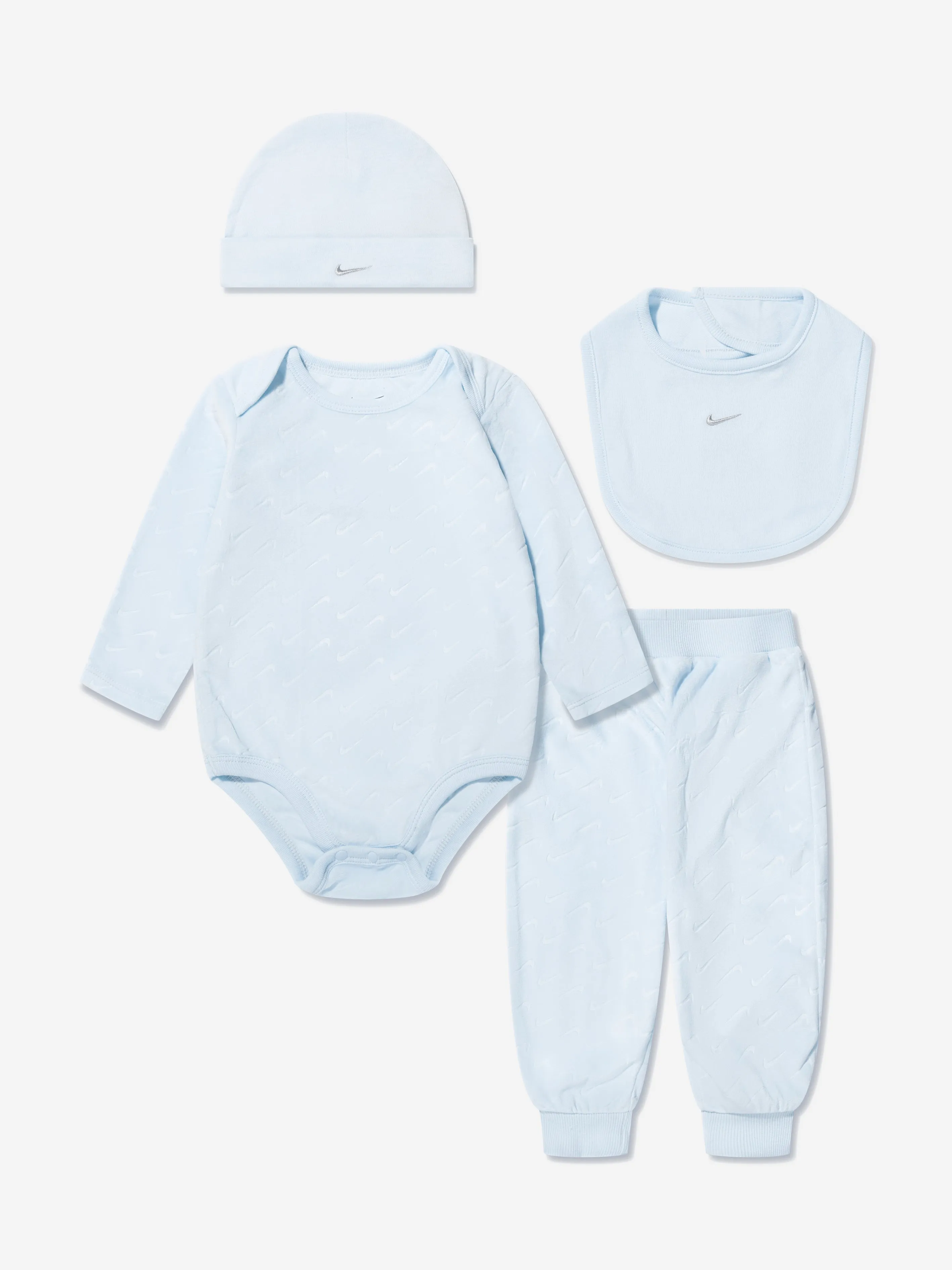 Baby Boys 4 Piece Velour Embossed Swoosh Set in Blue