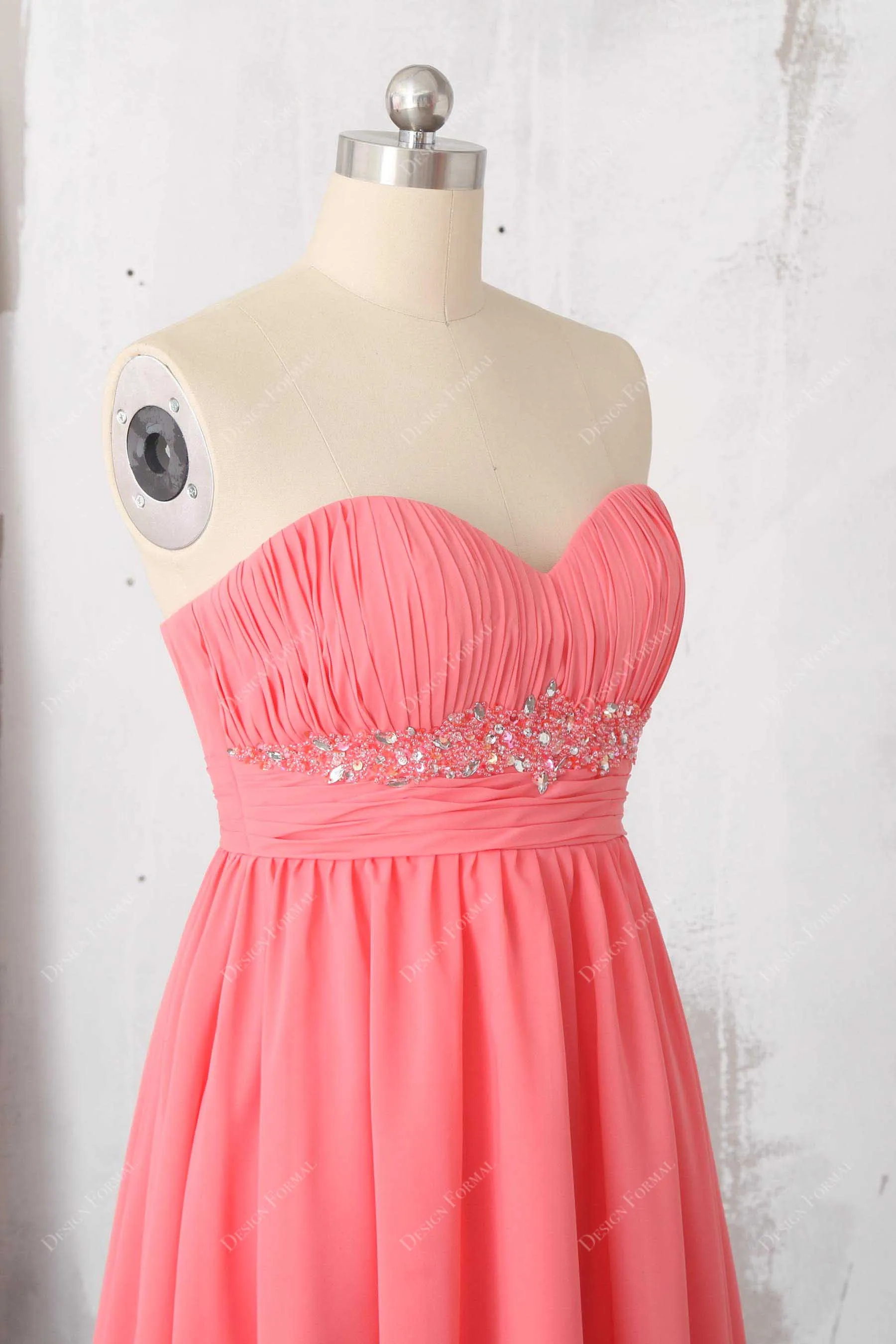 Beaded Pleated Watermelon Chiffon Short Cute Dress