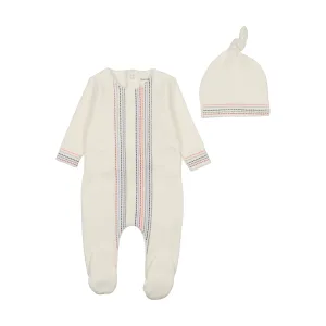 Bee & Dee Ivory Boys Velour with Colored  Stitching Footie with Beanie