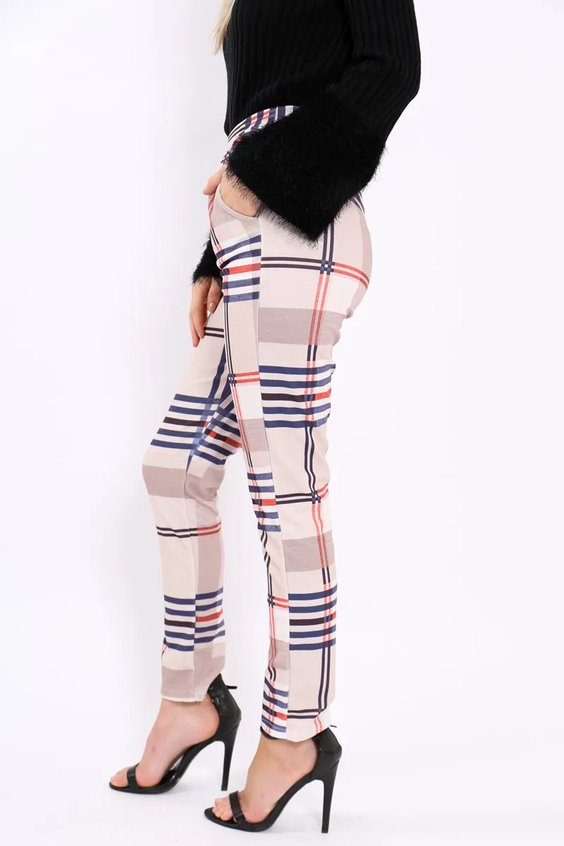 Beige Check Tapered Trousers - Jasmyn