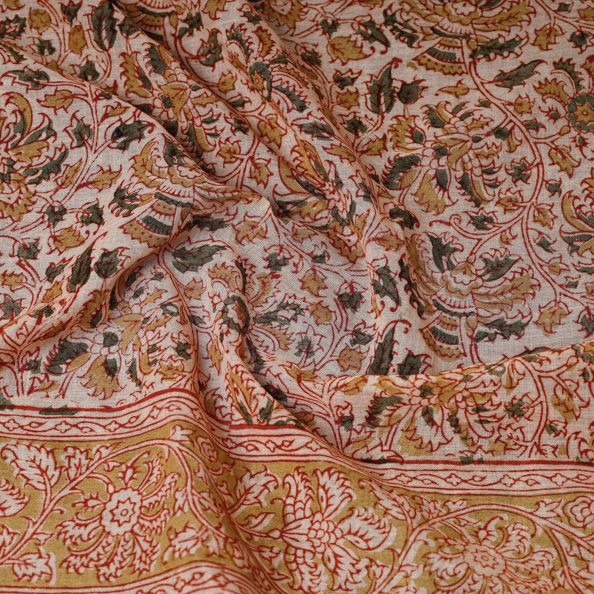 Beige - Original Pedana Kalamkari Block Printed Cotton Scarf