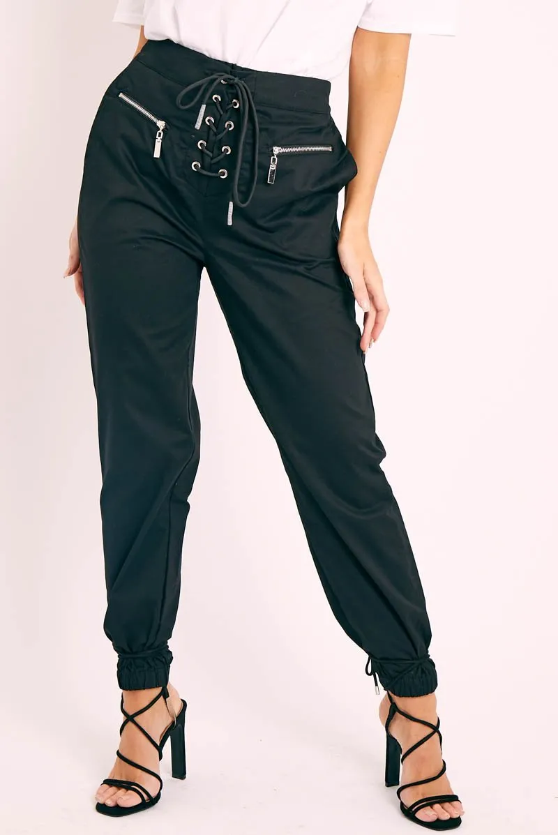 Black Corset Detail Cuffed Trousers - Hayleigh