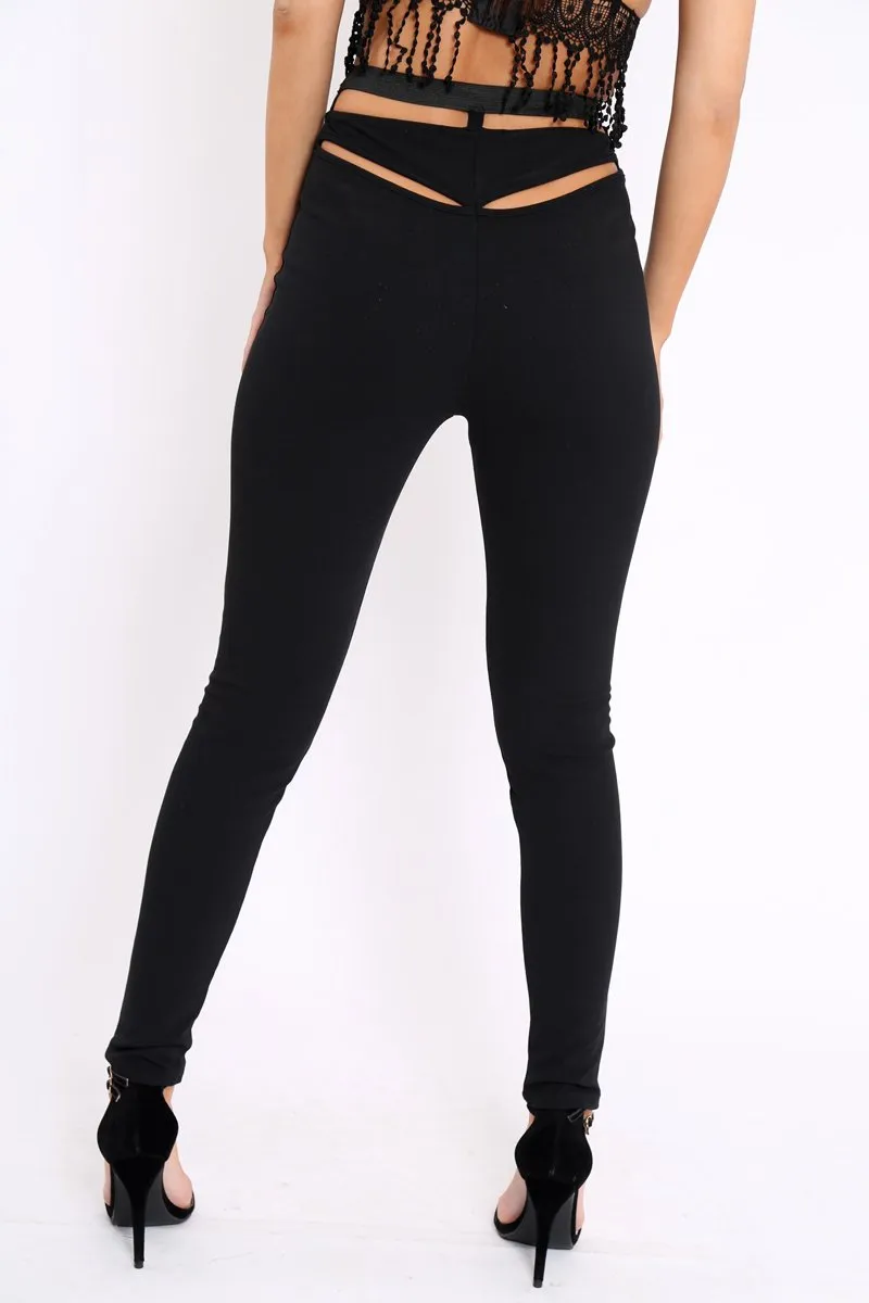 Black Cut Out Back Thong Trousers - Aanya