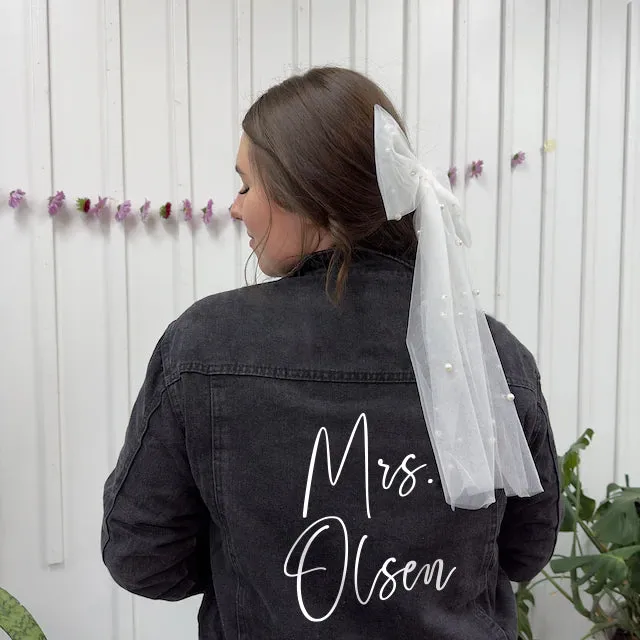 (Black Denim) Black Bridal Denim Jacket with Custom Name