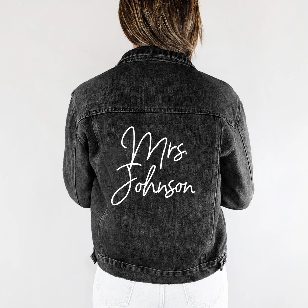 (Black Denim) Black Bridal Denim Jacket with Custom Name