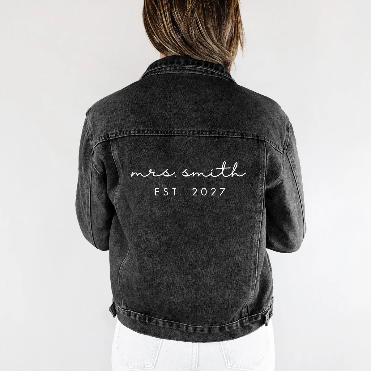 (Black Denim) Black Bridal Denim Jacket with Custom Name