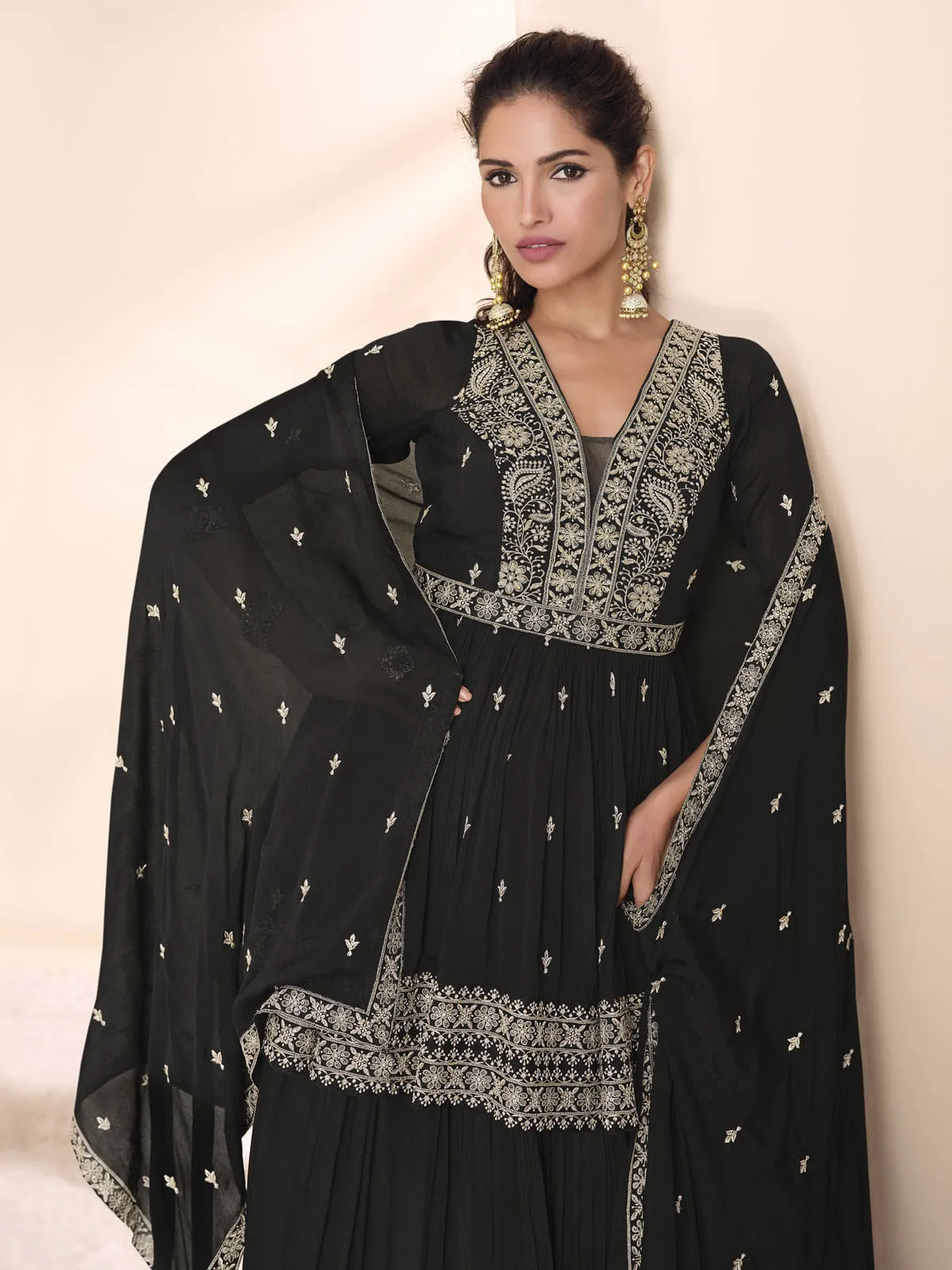 Black Embroidered Lehenga Kurti