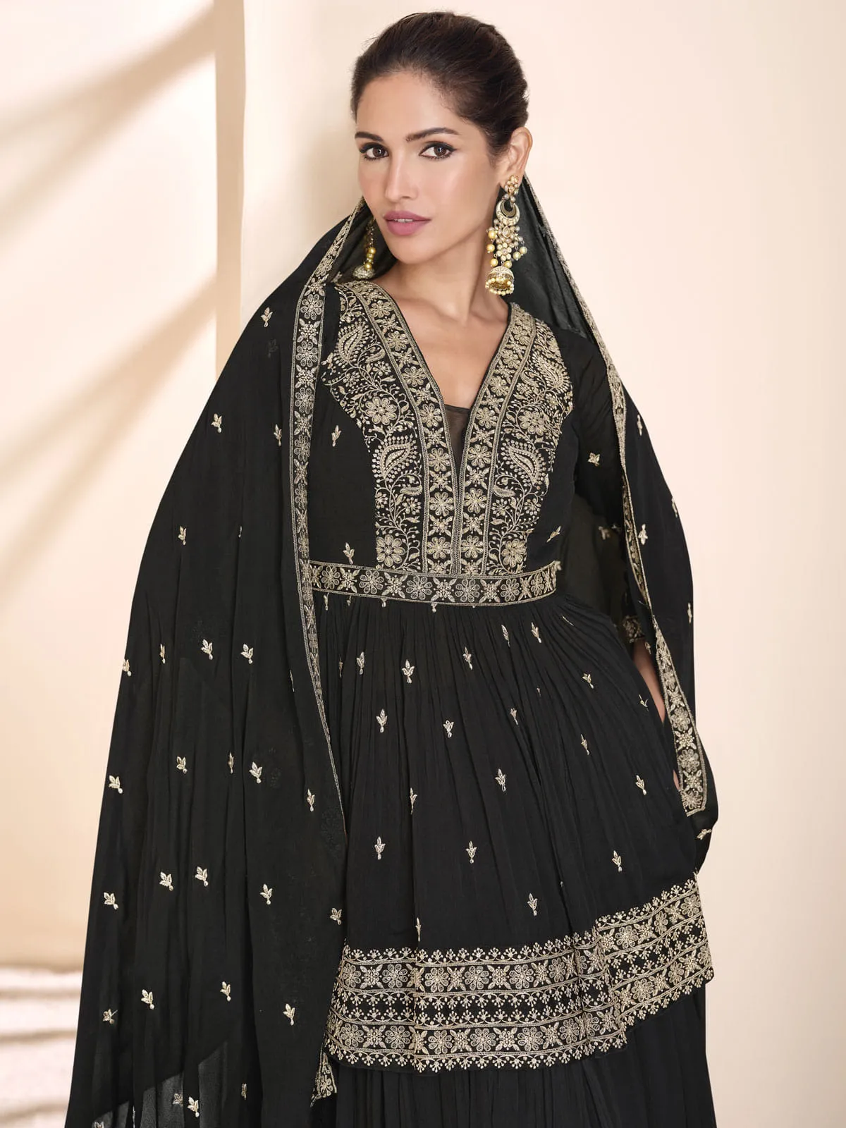 Black Embroidered Lehenga Kurti