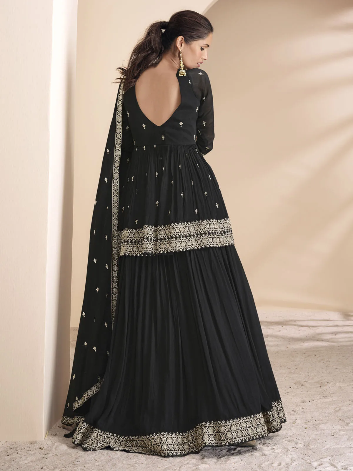 Black Embroidered Lehenga Kurti