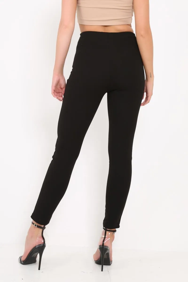 Black Gold Button Front Skinny Trousers - Aivy