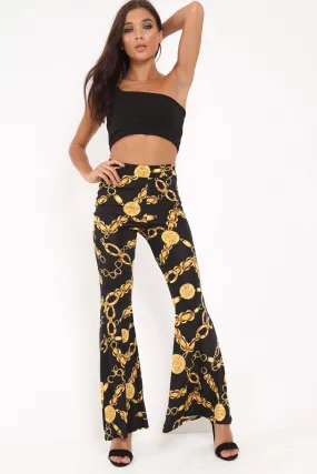 Black Gold Chain Print Flared Trousers - Brooke