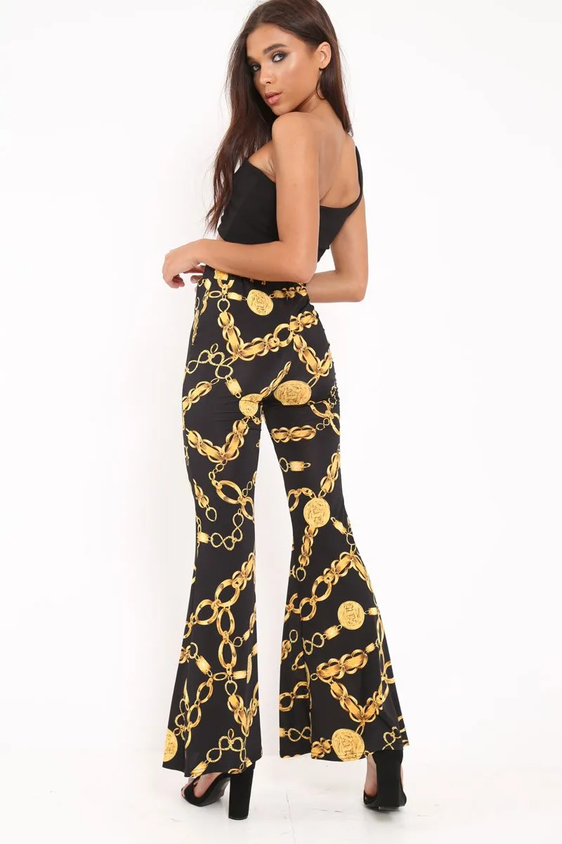 Black Gold Chain Print Flared Trousers - Brooke