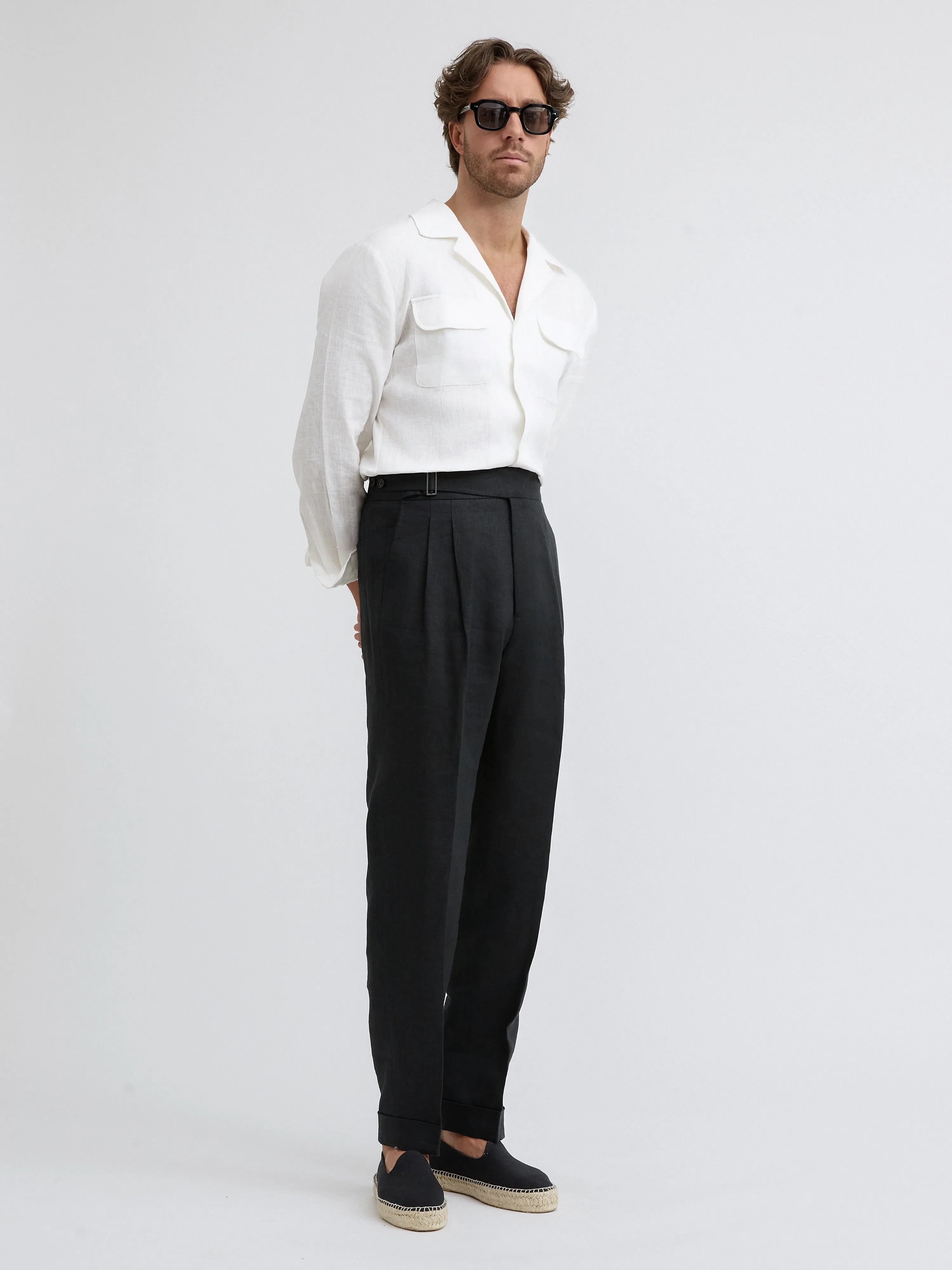 Black Linen Gurkha Trousers