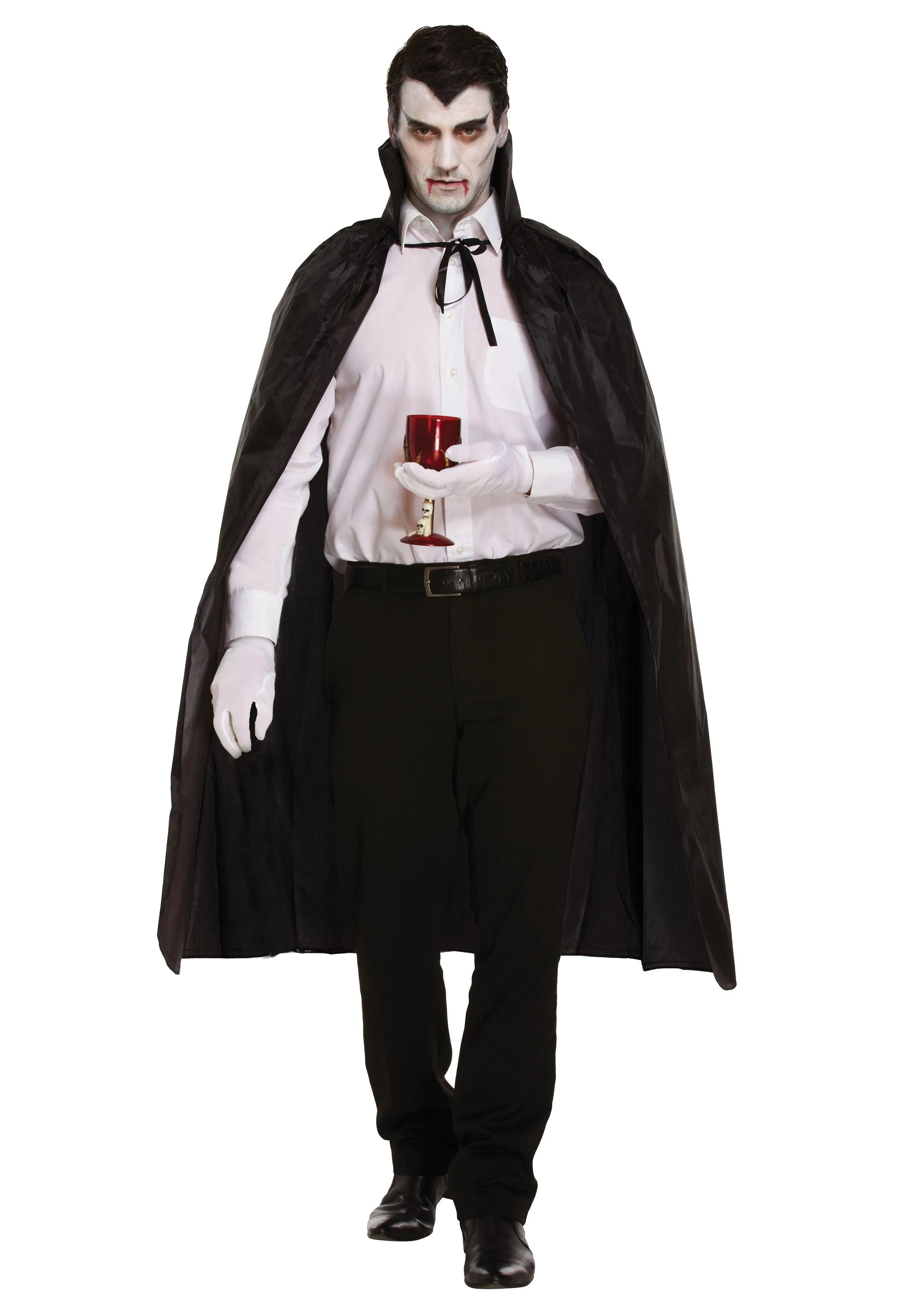 Black Long Dracula Cape with Collar Scream Bleeding Mask Plastic Blooded Knife 50 Cm Halloween Scary Dracula Costume