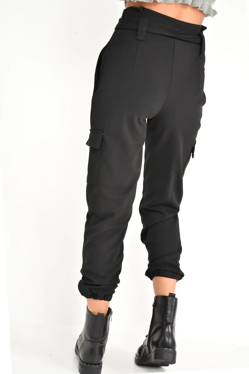 Black Paper Bag Cargo Pocket Trousers - Brette