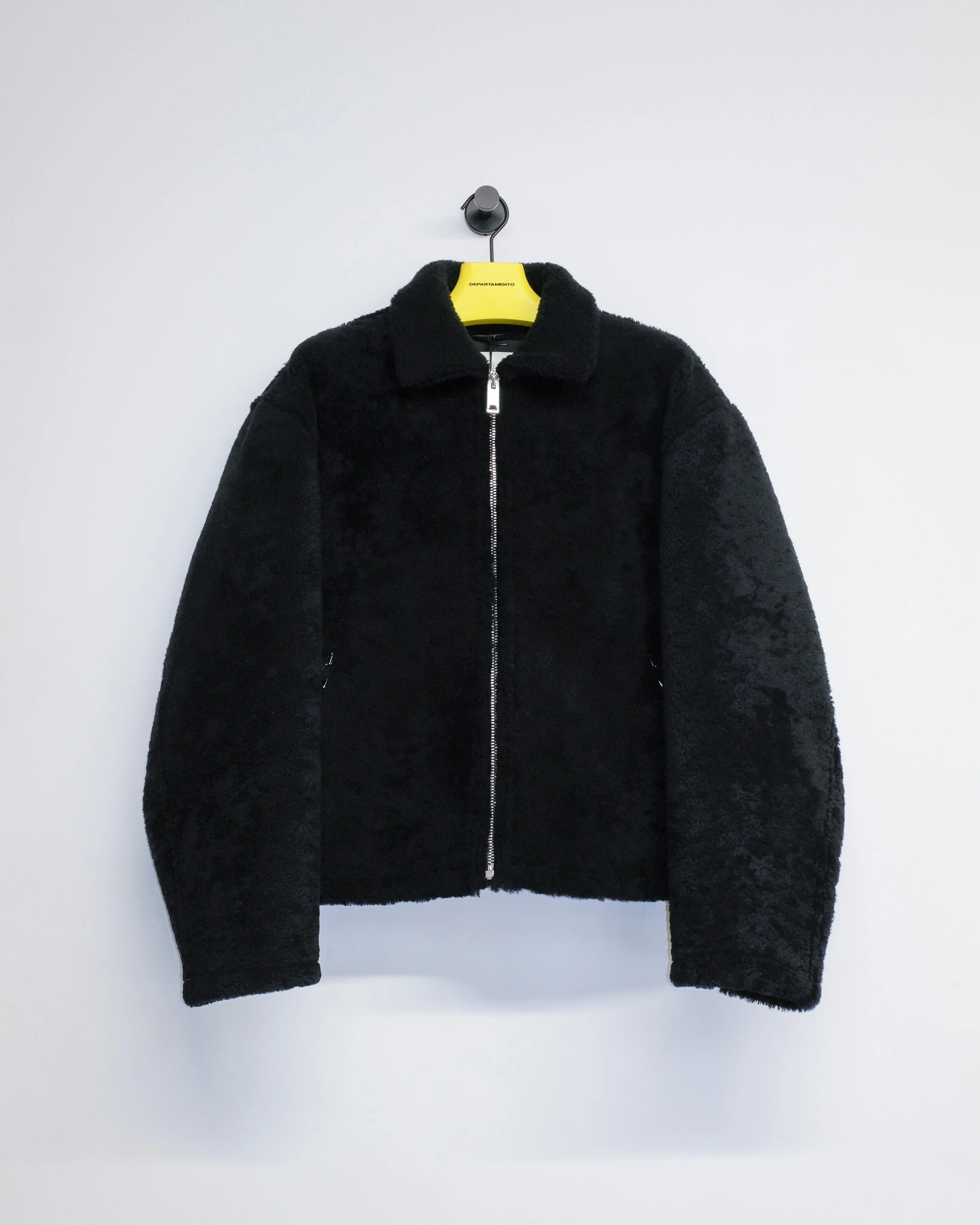 Black Shearling Cropped Leather Jacket