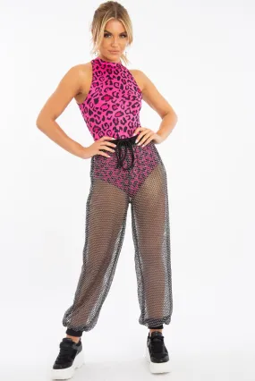 Black Sparkle Fishnet Trousers - Nylia