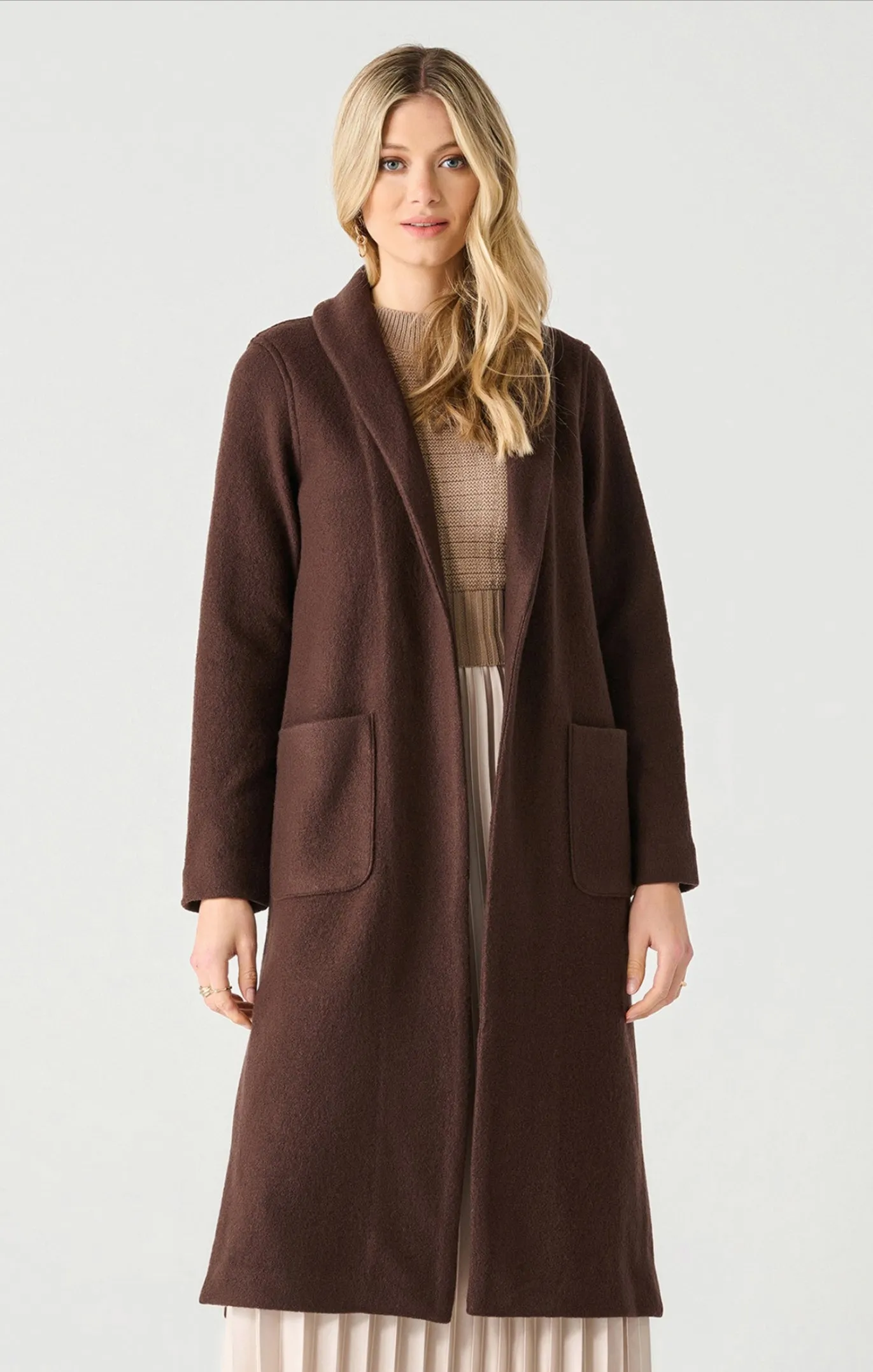 Black Tape Shawl Collar Open Jacket Brown