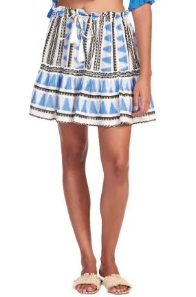 Blue Aztec Print Ruffled Mini Skirt