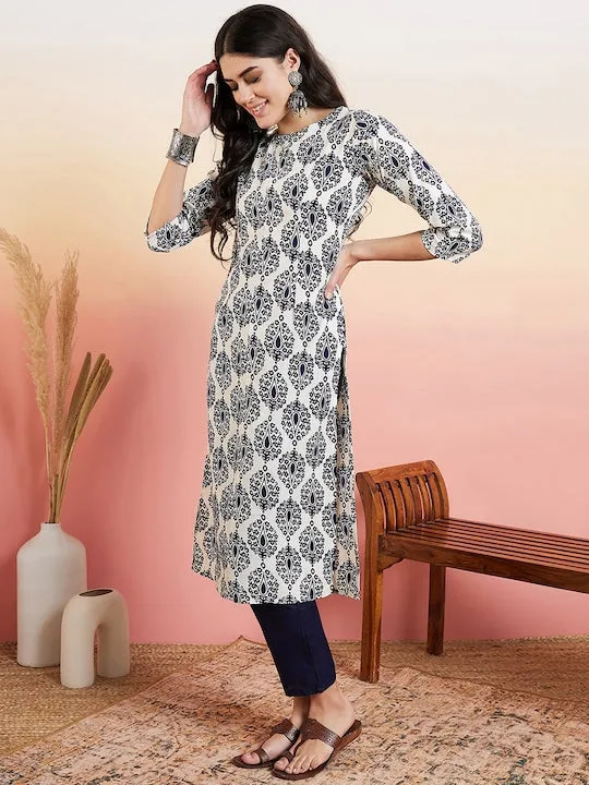 Blue Ethnic Motifs Printed Regular Kurta With Trousers