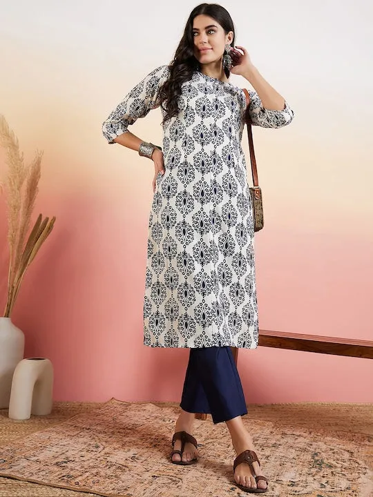 Blue Ethnic Motifs Printed Regular Kurta With Trousers