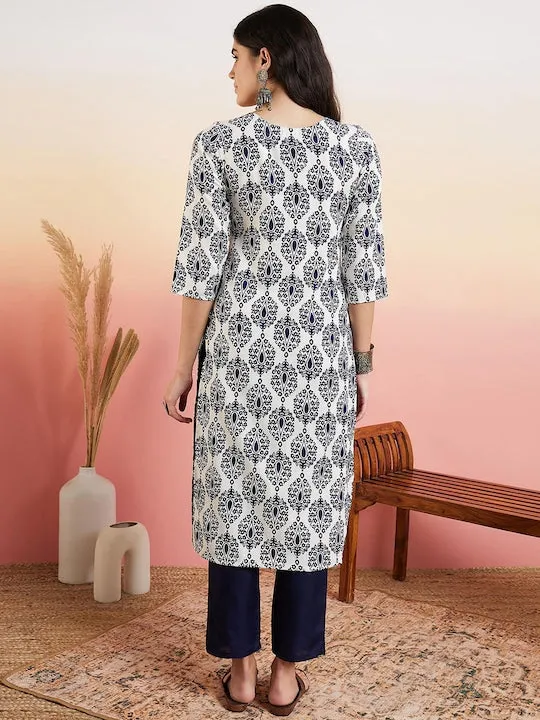 Blue Ethnic Motifs Printed Regular Kurta With Trousers