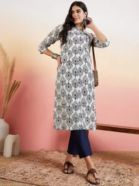 Blue Ethnic Motifs Printed Regular Kurta With Trousers